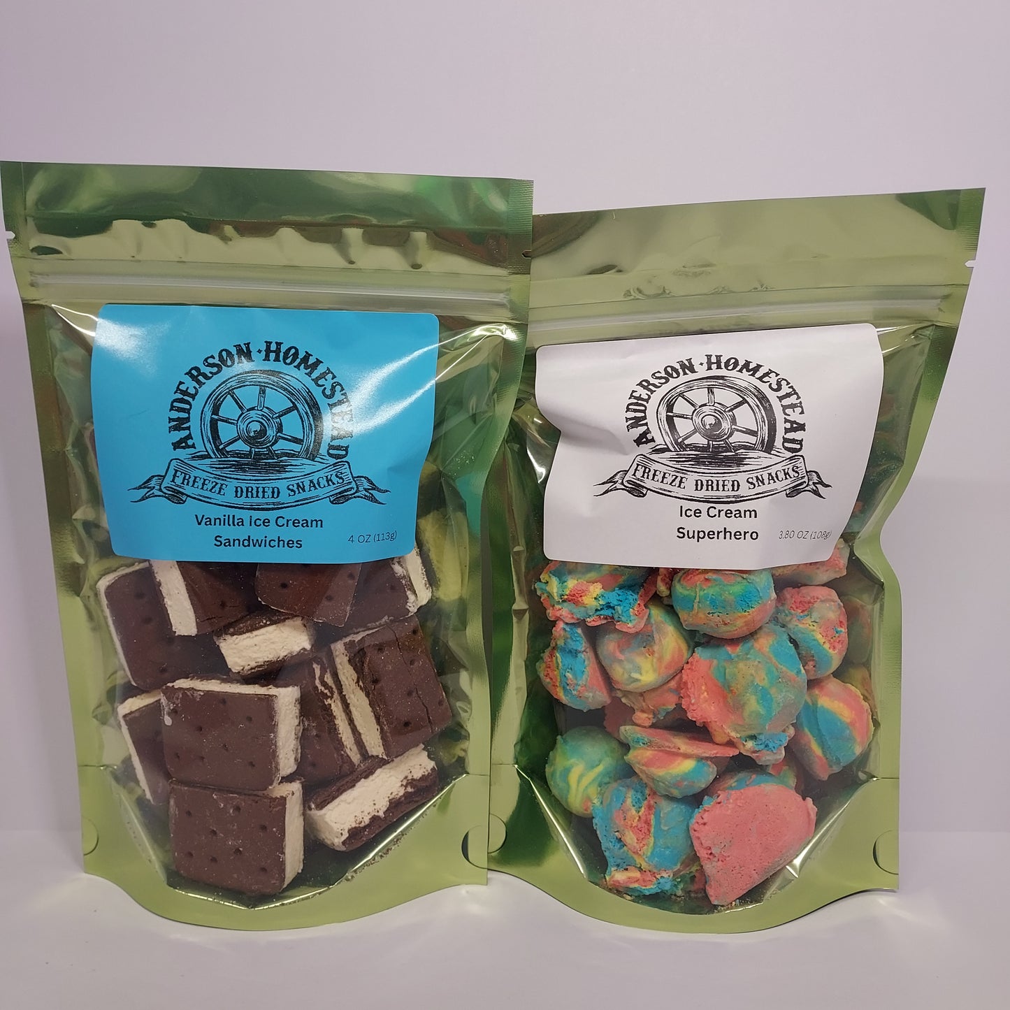 Freeze Dried Vanilla Ice Cream Sandwiches and Superhero Ice Cream Scoops